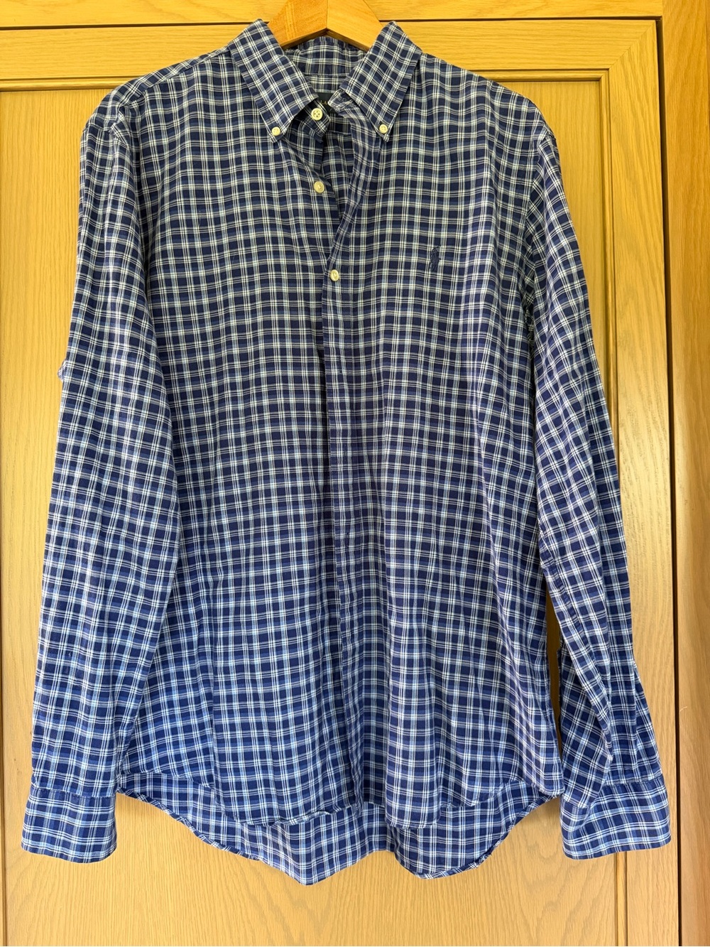 Ralph Lauren Navy and White Plaid Traditional Cotton Button Down / LG